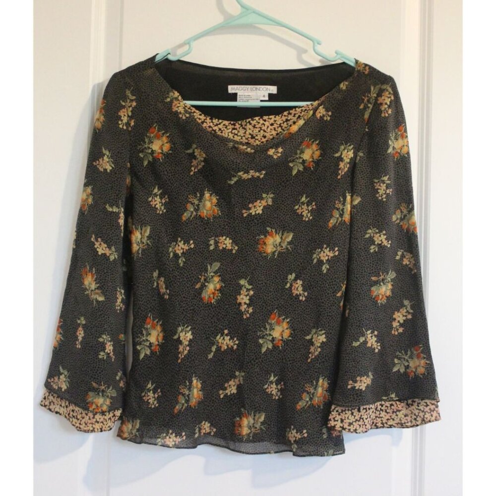 Vintage Maggy London Blouse Womens 4 Silk Long Sleeve Y2K